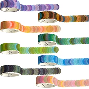 8 Rolls Washi Circle Stickers, 100 Dots Per Roll, Colorful Circle Sticker Tapes, 9/16 Inch Candy Color Writing Washi Dot Tape for Scrapbook, Photo Frames, Gift Boxes, Diary, Card, DIY Craft