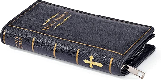 PGI Traders Holy Bible Book Wallet | Multi Card and Cash Holder | Magnetic Clasp Closure and Zip Around | Vinyl | 4” x 7.5”