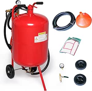 AutoForever 10 Gallon Sandblaster Air Sand Blaster Kit 65-125 PSI High Pressure Abrasive Blasting Tank w/6" Wheels Red