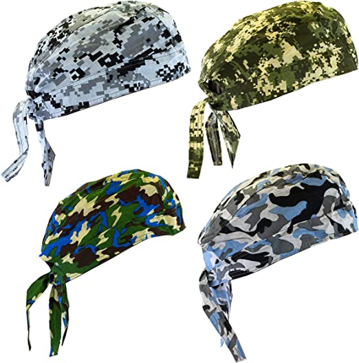 Diamond Plate Skull Cap by Maxam for Fashion and Keeping Sweat and Hair Out of The Face, Cotton, Assorted Set of 4 in Camo