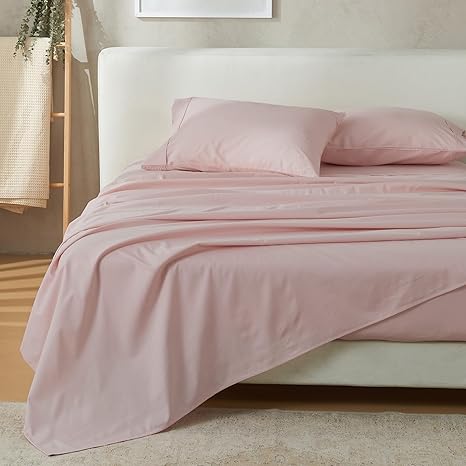 Queen Size Cotton & Rayon Derived from Bamboo Blend Sheets | 4 Piece Breathable, Ultra-Soft, Pink Sheet Set | Cooling Sheet & Pillowcase Set for Hot Sleepers