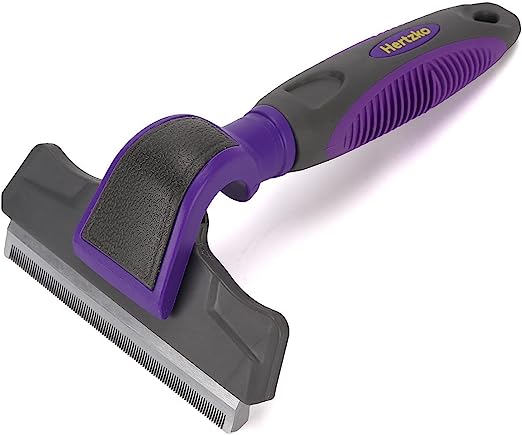 Pet Deshedding Tool By Hertzko - Drastically Reduces Shedding - Great Grooming Tool for Small Medium & Large Dogs & Cats of all Hair Types