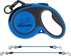 EXPAWLORER Dual Retractable Dog Leash-Double Leash for Dogs with Heavy Duty Chew Proof Strong Wire Ropes,16 FT 360¡ã Tangle-Free Walking Leash for Two Dogs Walking Training Blue