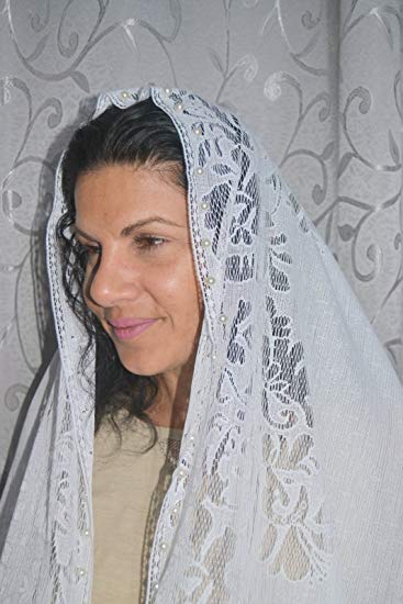 White Head Covering for Jewish women Shabbat and Holidays.Design Scarf & beads