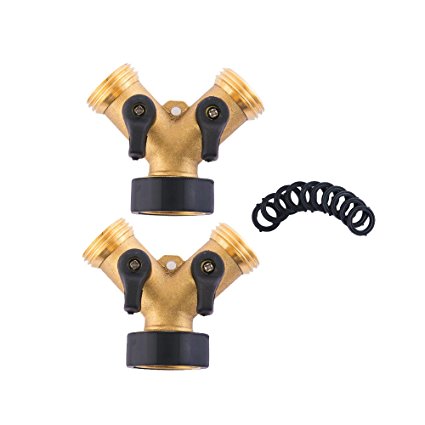 HQMPC Heavy Duty Brass Hose Y-Connector Two way valve with Shut-Off Valves Brass Hose Splitter (2) 10Pcs Pressure Washers