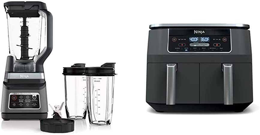 Ninja BN751C, Professional Plus Blender DUO with Auto-iQ, Black/Silver, 1200W (Canadian Version) & Foodi 6-in-1 8-qt. (7.6L) 2-Basket Air Fryer with DualZone Technology, Black (DZ201C)