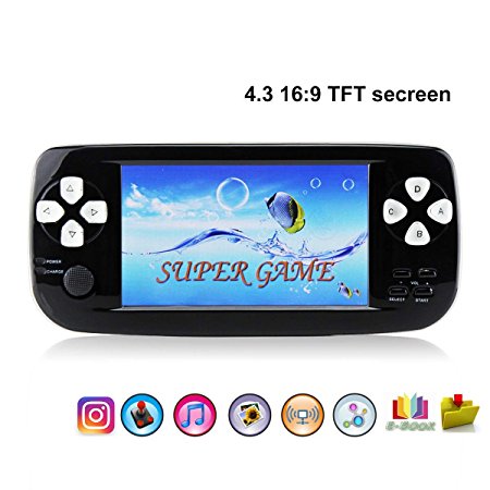 Handheld Game Console,Rongyuxuan Portable Video Game 4.3"TFT Screen 4GB PAP Classic Handheld Game Console 610games 64 Bit Portable Game Console,Birthday Gift for Children-Black
