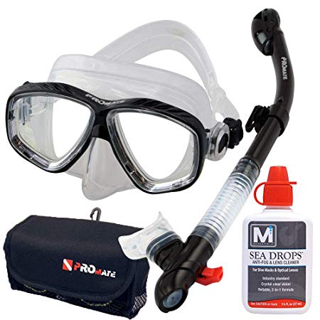 Promate Scuba Dive Mask Snorkel Set SeaDrops Defog Gear Bag for Snorkeling Scuba Diving