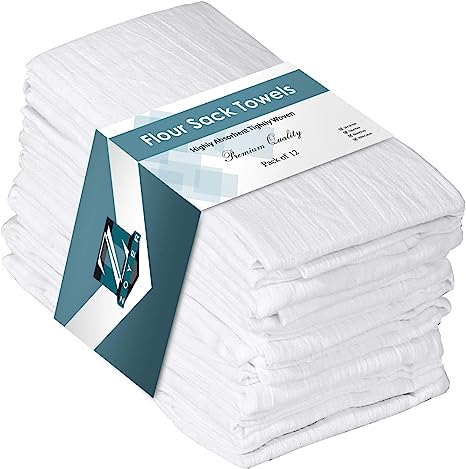 Zoyer Flour Sack Towels (28" x 28", 12 Pack) - 100% Cotton Dish Towels - Tea Towels Multi Purpose Kitchen Towels -Ultra Absorbent Bar Towels-Kitchen Linen Set.