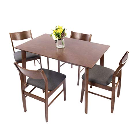 Dporticus 5-Piece Kitchen & Dining Room Sets Rustic Industrial Style Wooden Kitchen Table and Chairs with Natural Oak- Brown