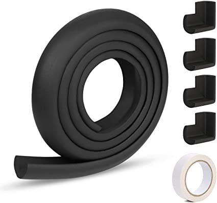 Vicloon Edge Protectors, 2 M Foam Safety Strip and 4 Corner Cushion Protector Set, Edge Corner Guards for Baby (Black)