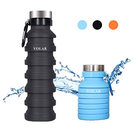 Volar Collapsible Water Bottle Foldable Portable Silicone BPA - Free Leak Proof, Flexible and Soft, Great for Sport Travel Workout Fitness and Kids FDA Approved 18oz