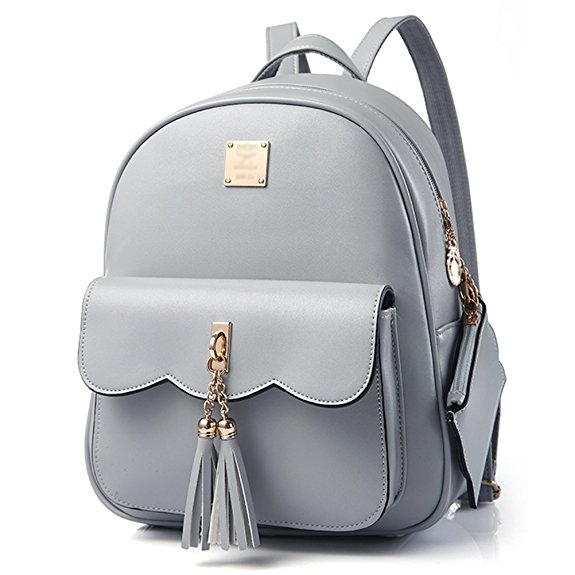 Yimoji Vintage Women Tassel Backpack PU Leather Teenage Girls Small School Bag Daypack Travel Rucksack
