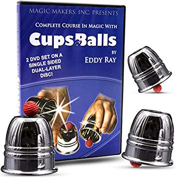 Magic Makers Complete Course in Magic with Cups & Balls DVD- Professional Performance Grade Polished Aluminum Cups and No-Bounce Balls Included