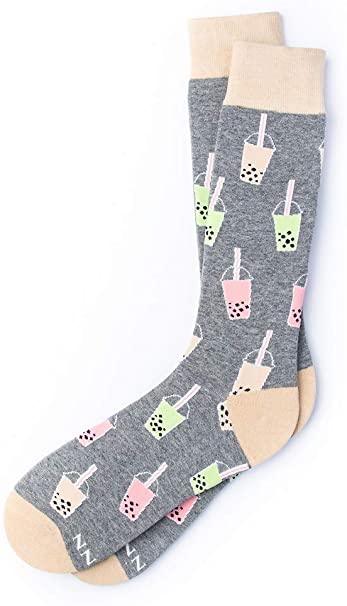 "Boba Is Life" Bubble Pearl Tea Hipster Novelty Crew Carded Cotton Men's Food Socks (1 Pair)