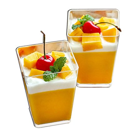 Tosnail 5 Oz Tall Square Clear Plastic Dessert Tumbler Cups - 40 Pack