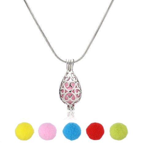 Aromatherapy Jewelry Necklace 316L Steel Material Locket Style Pendant Essential Oil Difusser 10 Colorful Cashmere Sustained Release Ball (Tear Drop)