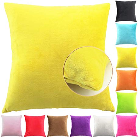 Easondea Cushion Covers Soft Plush Soild Decorative Winter Luxurious Square Pillow Case for Sofa Bedroom Home Car Yellow 16"x16"/40X40CM