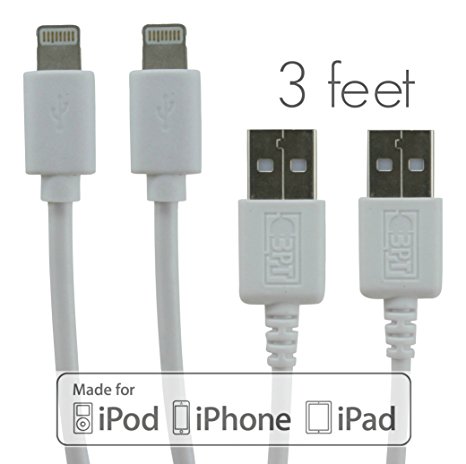 BestPowerTech® Apple Certified MFi Lightning to USB Cable [2-Pack, 3 ft] - Premium Quality Cables - for all newer iPhone iPod iPad