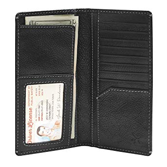 HOJ Co. Men's Leather LONG Bifold Wallet-Full Grain Leather-TALL WALLET-Slim Masculine Design