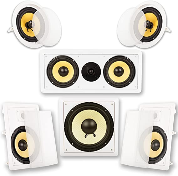 Acoustic Audio by Goldwood Acoustic Audio HD518 in-Wall/Ceiling Home Theater 8" Surround 5.1 Speaker System, White