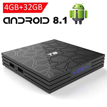 EASYTONE Android 8.1 TV Box with 4GB RAM 32GB ROM, 2018 New Android TV Box Quad Core/ 64 Bits/ BT4.0/ H.265/ 3D UHD 4K Full Loaded Smart Internet TV Box