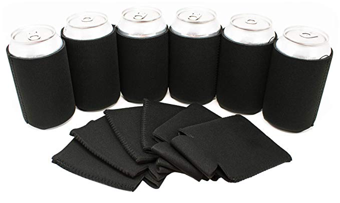 TahoeBay 12 Neoprene Can Sleeves - Beer Coolies for Cans and Bottles - Insulated Blank Collapsible Drink Coolers (Black, 12)