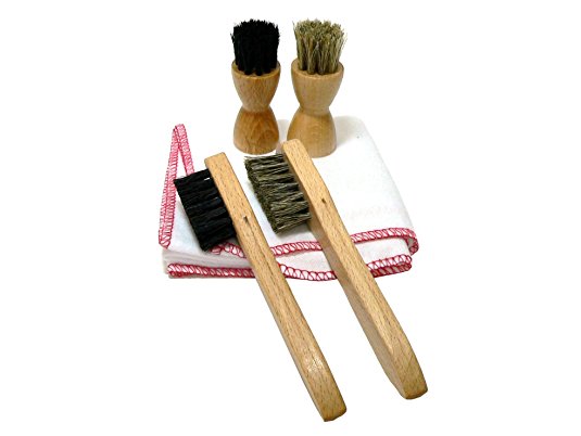4 Shoe Cream Applicator Brushes with Buffing Cloth for Shoe Care - Real Horse Hair Bristtles