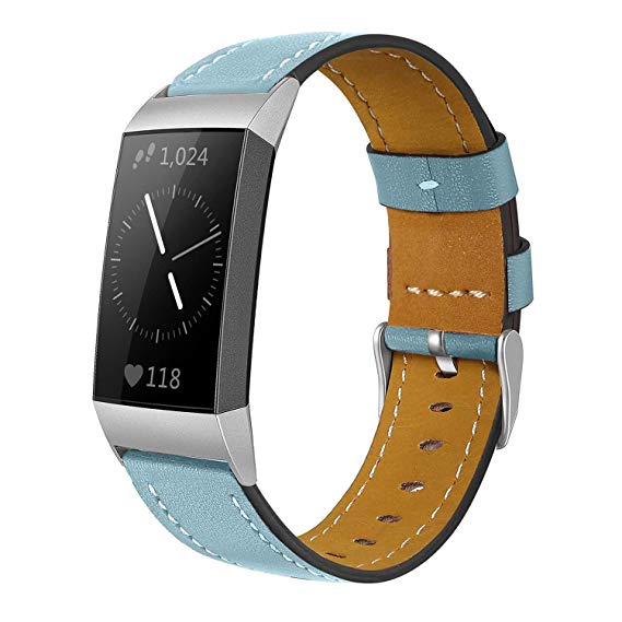 Shangpule Compatible for Fitbit Charge 3 & Charge 3 SE Bands, Genuine Leather Band Replacement Accessories Straps Charge 3 Women Men Small Large