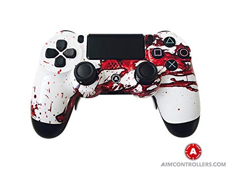 PS4 Slim DualShock Custom Playstation 4 Wireless Controller - Custom AimController Dexter Design with 4 Paddles. Upper Left Square, Lower Left X, Upper Right Triangle, Lower Right O