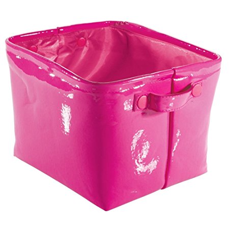 InterDesign Remy Vegan Patent Leather Storage Bin for Bathroom, College Dorm & Spa, Medium, Pink