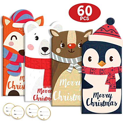60Pcs Christmas Gift Card Money Holder Holiday Favors Holographic Designs 20 Cards 20 Envelopes 20 Stickers