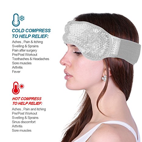 Migraine Pain Relief Adjustable Hot Cold Gel Ice Head Wrap with Soft Fabric Backing for Headache, Toothache, Jaw Ache, Fever, Swelling (Standard Size 13x3.14inch)