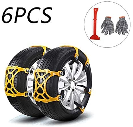 Topteng 6PCS Tire Chains Snow Anti-skid Thick Tendon Emergency Thickening of Car SUV Yellow NEW