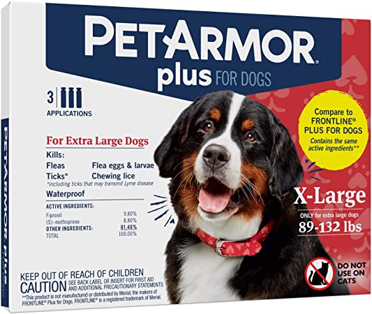 PETARMOR Plus Flea & Tick Squeeze-On Dog 89-132 lbs, Count of 3, 1.33 in