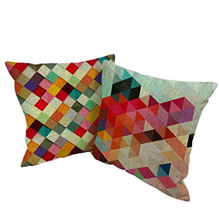 Monkeysell Set of 2 Retro Asymmetric Triangles Geometric Linen modern style Square Decorative Fashion Square Pillow Cover -18 X 18 Inch " (S020F)