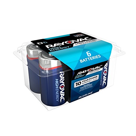 RAYOVAC D 6-Pack HIGH ENERGY Alkaline Batteries, 813-6PPK