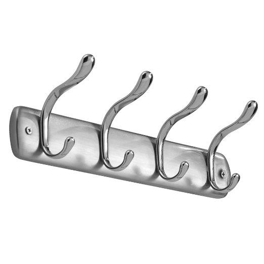 InterDesign Bruschia Wall mount Rack, 4 Hooks, Brushed Nickel/Chrome