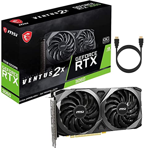 MSI NVIDIA GeForce RTX 3060 Ventus 2X OC Dual Fans Graphics Card 3584 CUDA Cores 12GB GDDR6 VRAM PCIe 4.0 3 x DisplayPort 1.4a 1xHDMI 2.1 w/ Mazepoly HDMI Cable