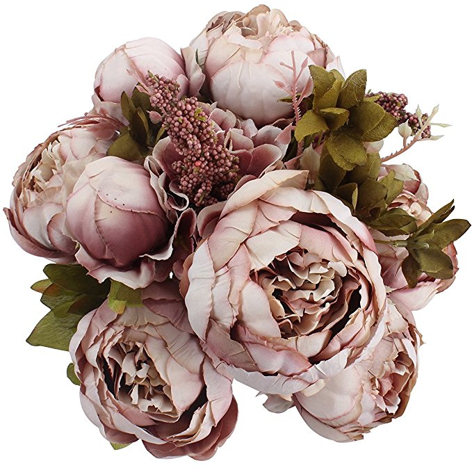 Duovlo Fake Flowers Vintage Artificial Peony Silk Flowers Wedding Home Decoration,Pack of 1 (Sweetened bean)
