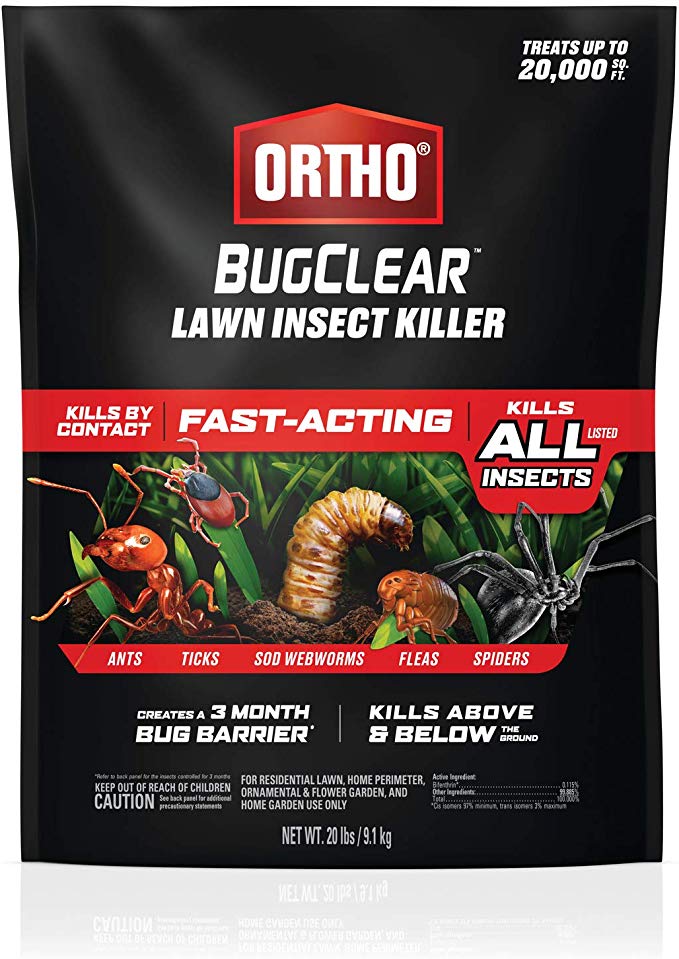 Ortho BugClear Lawn Insect Killer - Kills Ants, Ticks, Sod Webworms, Fleas and Spiders in Your Yard, Fast-Acting, Kills By Contact Above and Below the Ground, 20 lb.