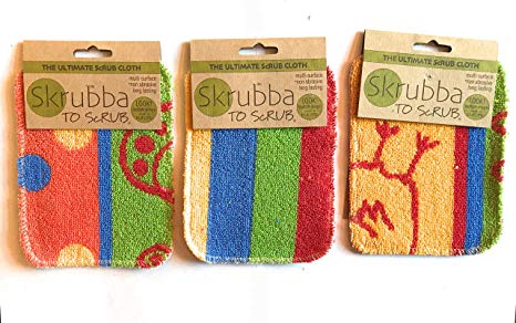 Wet-it Skrubba New European Scrubby Non-Scratching Scouring Pads (Set of 3, Stripe Chicken Paisley)