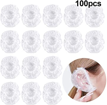 100 Pack Clear Disposable Ear Protectors Shower Waterproof Clear Ear Covers Caps for Shower, Hair Dying, Bathing, Showering