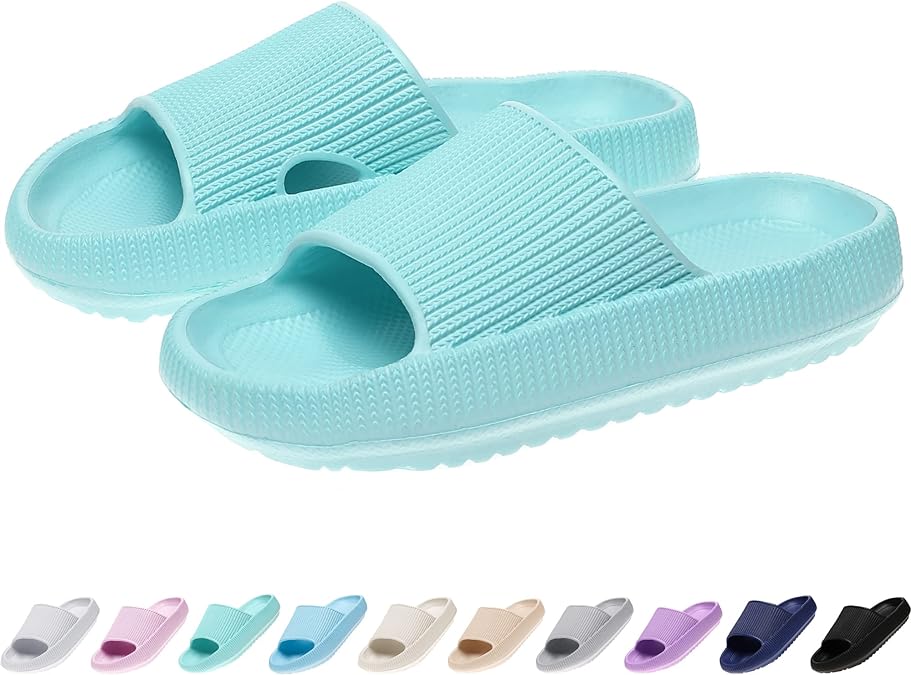 rosyclo Cloud Slides for Kids, Toddler Pillow Slippers Shower Bathroom Non-Slip Open Toe Super Soft Comfy Thick Sole Cozy Boys Girls Home House Cloud Cushion Slide Sandals for Indoor Outdoor Shoes