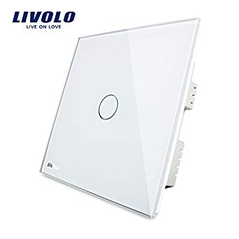 LIVOLO White Touch Light Switch with LED Indicator with Tempered Glass Panel UK Standard 1 Gang 1 Way Wall Switch,VL-C301-61