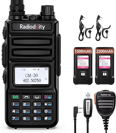 1 Pack Radioddity GM-30 GMRS Handheld Radio, Long Range Two Way Radio, 11 NOAA Channels, Display SYNC. Ideal for Off-Road Overlanding. Includes 2 Batteries, Speaker Mic and Programming Cable