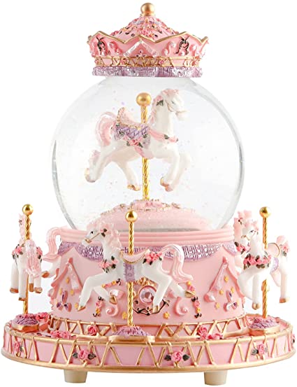 Music Box with Colorful Light,Carousel Snow Globe Horse Music Boxes Birthday/Christmas/Valentine's Day Gift for Wife,Girls and Women (Castle in The Sky)