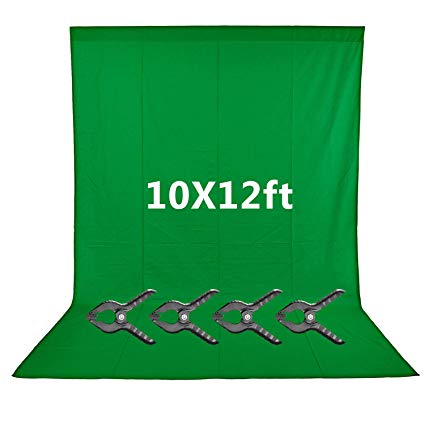 Neewer 10x12 feet/3x3.6 Meters Green Chromakey Fiber Backdrop Background Screen for Photo Video Studio, 4 Pieces Backdrop Clamps Included, Ideal for Portraits and Product Shooting