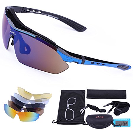 Sport Sunglasses - Carfia Outdoor Sports Sunglasses UV400 Polarized Ski Goggles Cycling Glasses Eyewear with 5 Interchangeable Lenses for Running Fishing Driving Skiing,TR90 Unbreakable