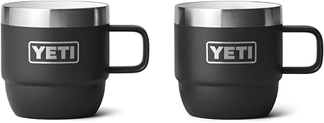 YETI Rambler 6 oz Stackable Mug, Stainless Steel, Vacuum Insulated Espresso/Coffee Mug, 2 Pack, Black